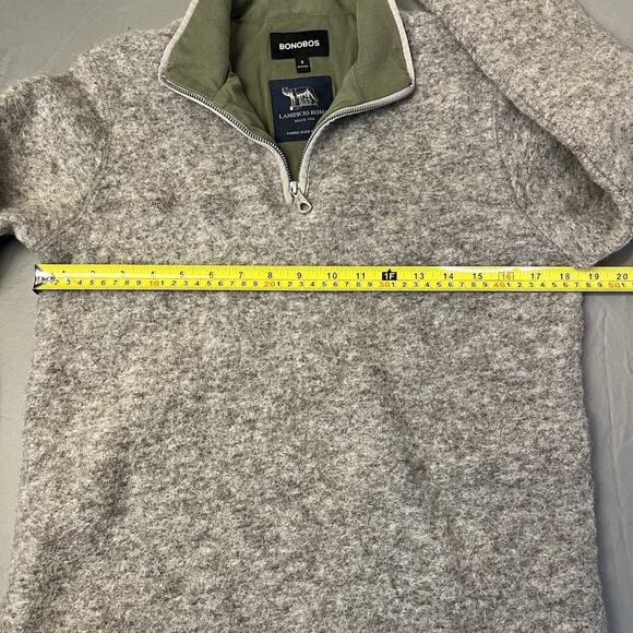 Bonobos Italian Wool 1/4 Zip Size Small Gray Lined Pullover Sweater Mock Neck - Picture 3 of 6